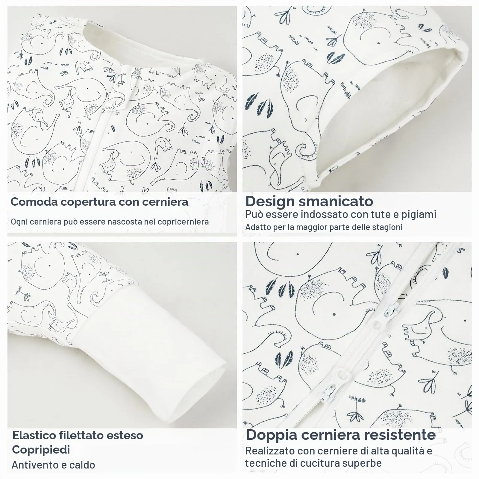 WYTbaby Sacco Nanna con Piedini 1.0 Tog, 100% Cotone Ultra-Morbido, Facile da Indossare, Ideale per il Sonno dei Neonati, Sacco Nanna Adatto per Bambini da 3-4 Anni - immagine 4