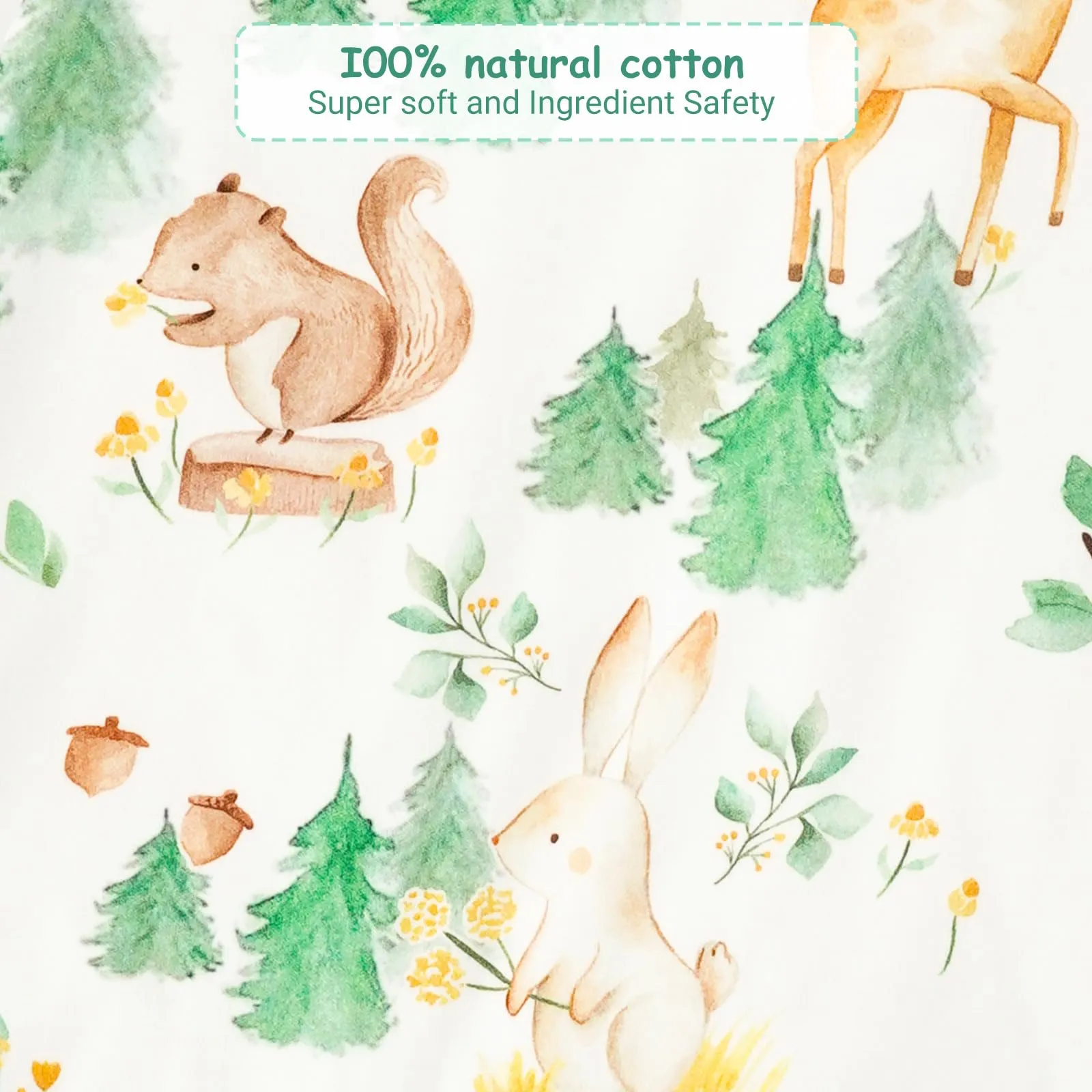 WYTbaby Sacco Nanna con Piedini 1.0 Tog,100% Cotone Sacco Nanna Primaverile per Ragazze e Ragazzi, Animali della Foresta + Verde(2 Pezzi) - immagine 3