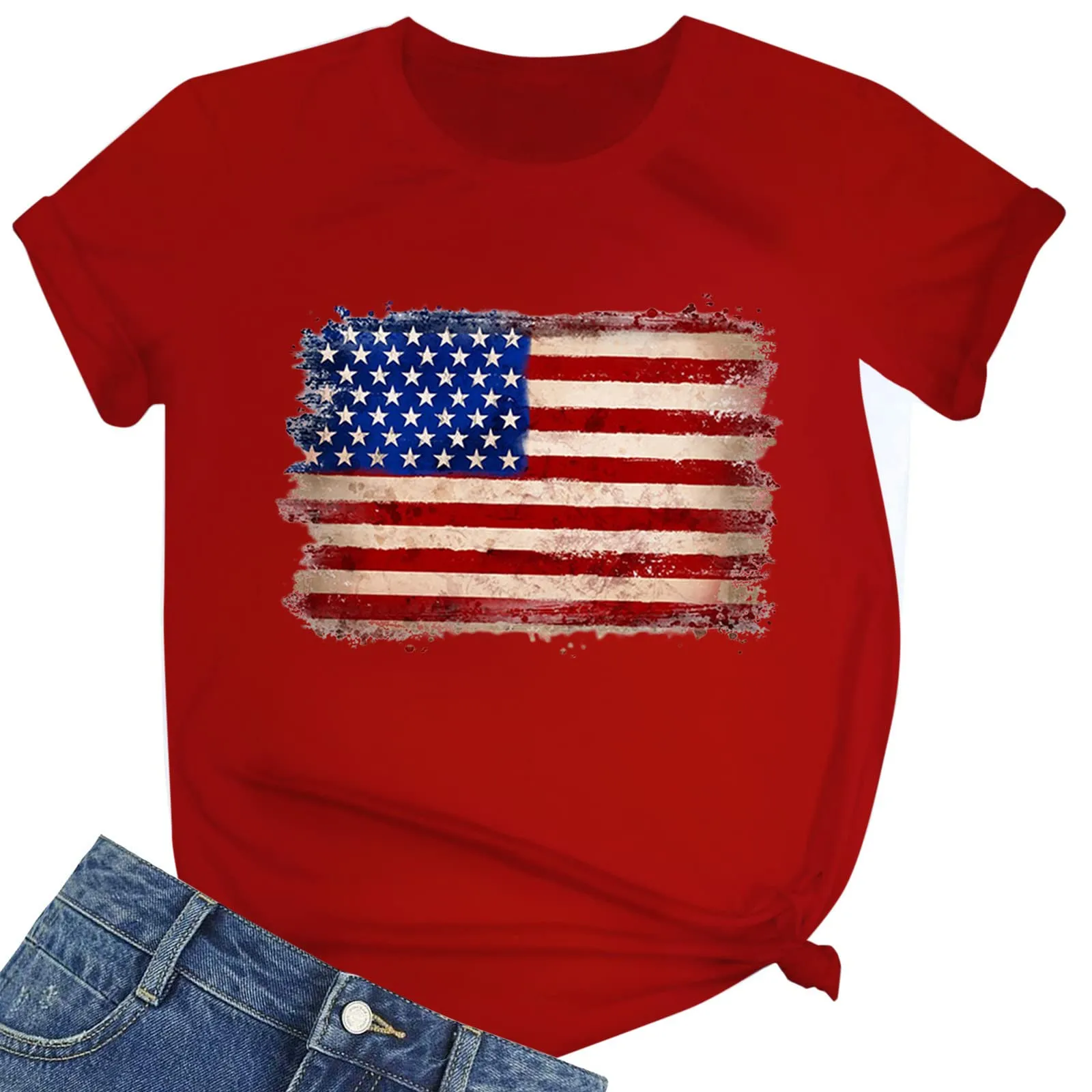 Uwdiohq Prime Big Deal Days Camicetta da Donna A Maniche Corte con Stampa Bandiera Americana O Scollo A V Top T-Shirt Maglia Maniche Elegante Ca Todays Daily Deals Colla - immagine 4
