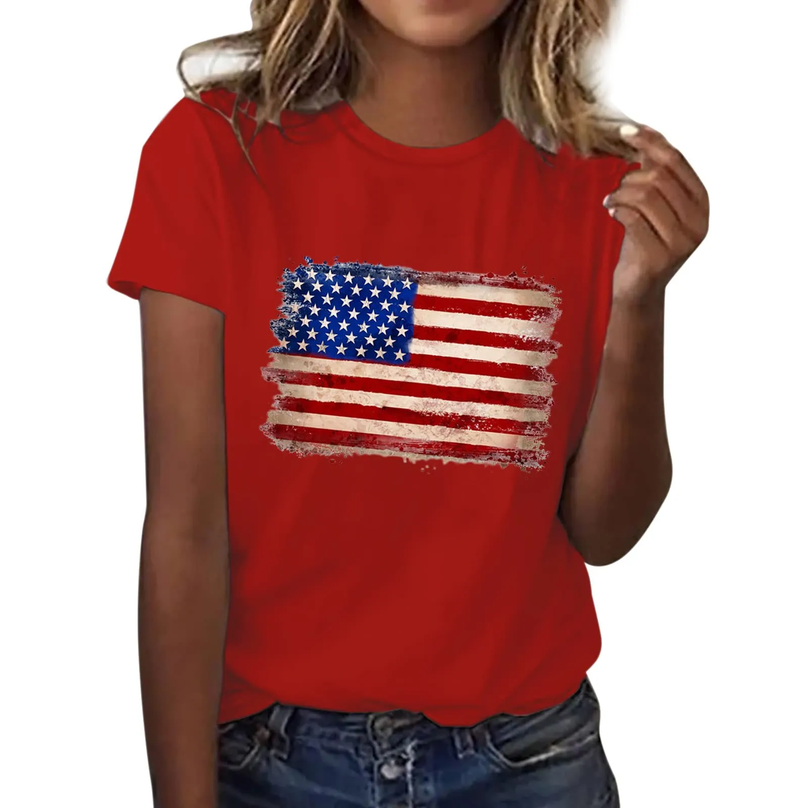 Uwdiohq Offerte Oggi Camicetta da Donna A Maniche Corte con Stampa Bandiera Americana O Scollo A V Top T-Shirt Maglia Maniche Elegante Ca Tiktok Trend Items - immagine 1
