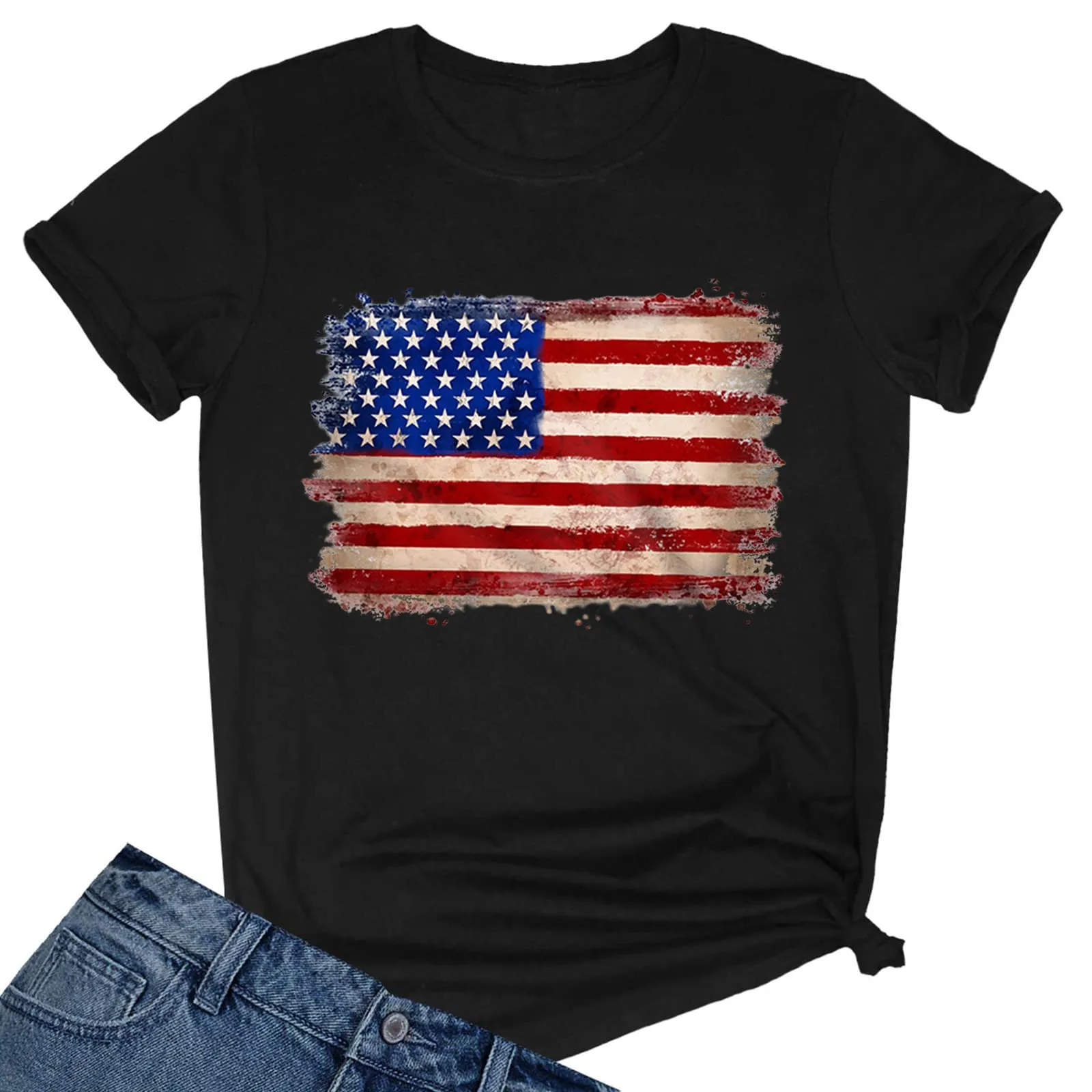 Uwdiohq Prime Big Deal Days Camicetta da Donna A Maniche Corte con Stampa Bandiera Americana O Scollo A V Top T-Shirt Maglia Maniche Elegante Ca T Shirt Offerta Donna - immagine 4