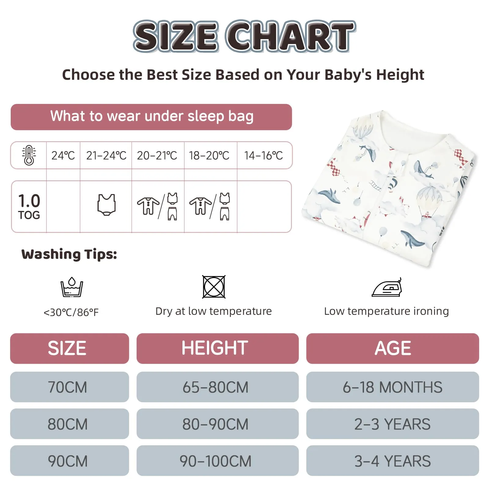 WYTbaby - Sacco nanna con piedi, 1.0 Tog, in 100% cotone, morbido sacco nanna per tutto l'anno, senza maniche, ideale per dormire e quando fa caldo, perfetto per bambine e bambini, 70 cm - immagine 7