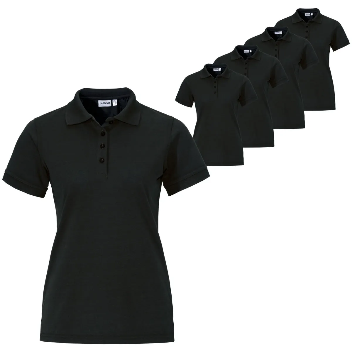 5x PULSIVA Polo da donna in confezione risparmio Sunny maniche corte; Taglia L; nero; 5 pz. / Pacco - immagine 1