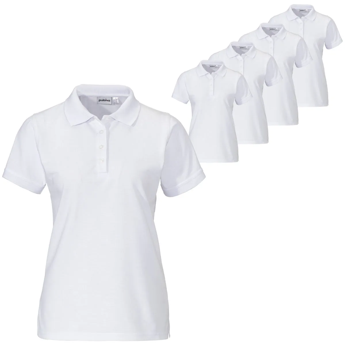 5x PULSIVA Polo da donna in confezione risparmio Sunny maniche corte; Taglia XL; bianco; 5 pz. / Pacco - immagine 1