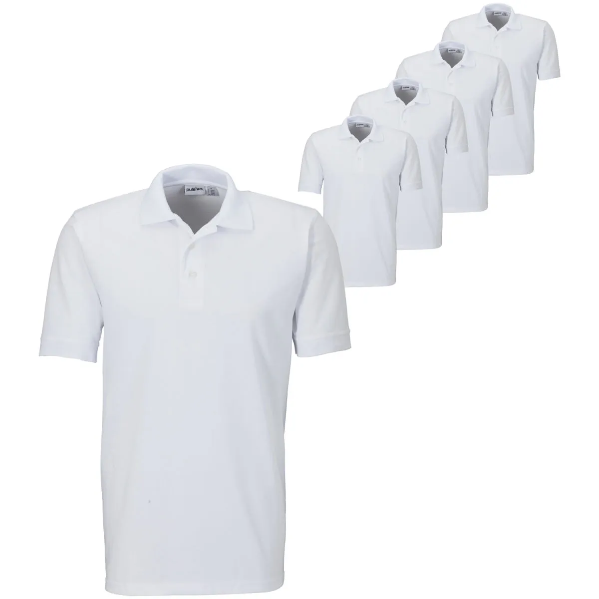 5x PULSIVA Polo da uomo in confezione risparmio Sunny maniche corte; Taglia L; bianco; 5 pz. / Pacco - immagine 1