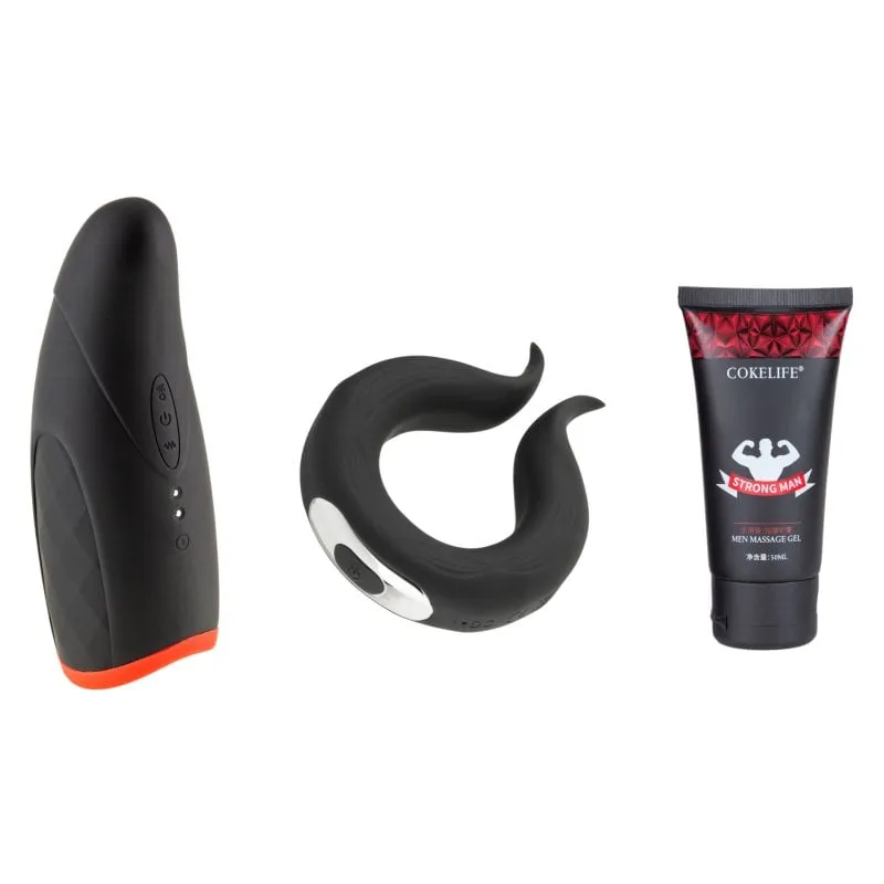 Kit di giocattoli sessuali Hugbox per uomo: anello vibrante/masturbatore maschile/crema ritardante - immagine 1