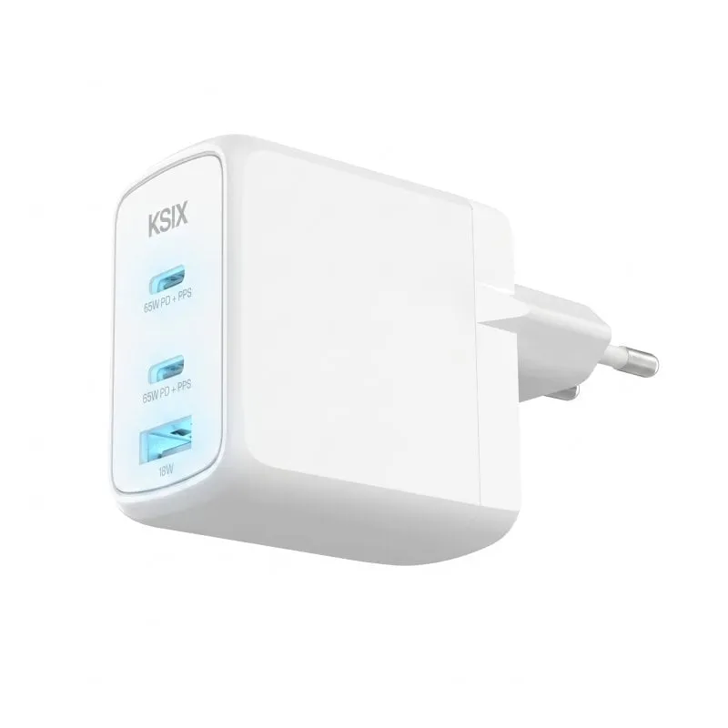 Caricabatterie rapido Ksix 2xUBS-C + 1xUSB 65w Bianco - immagine 1