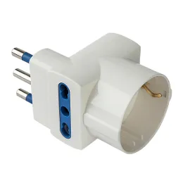 Adattatore 2 prese 2P+T 10/16A (bipasso italiano); 1 presa 2P+T (std italiano 10A e tedesco 16A) SALVASPAZIO Bianco PP2368R - immagine 1