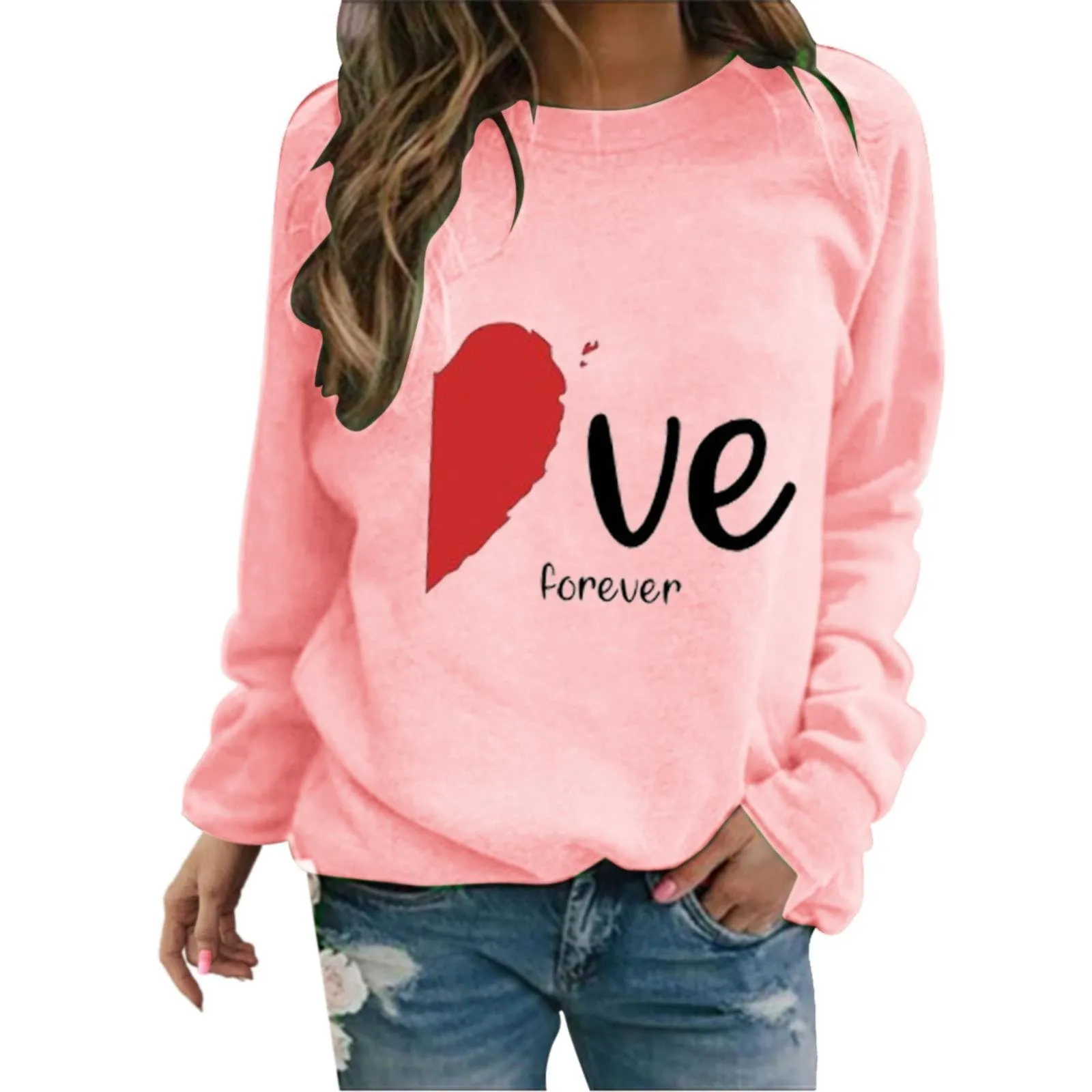Uwdiohq Offerte del Giorno 2024 Felpa di San Simpatico Pullover Stampato a Forma di Cuore Girocollo Camicia a Maniche Lunghe Primavera/Autunno Maglioncini Leggeri Magl Abbigliamento Donna Offerte - immagine 4