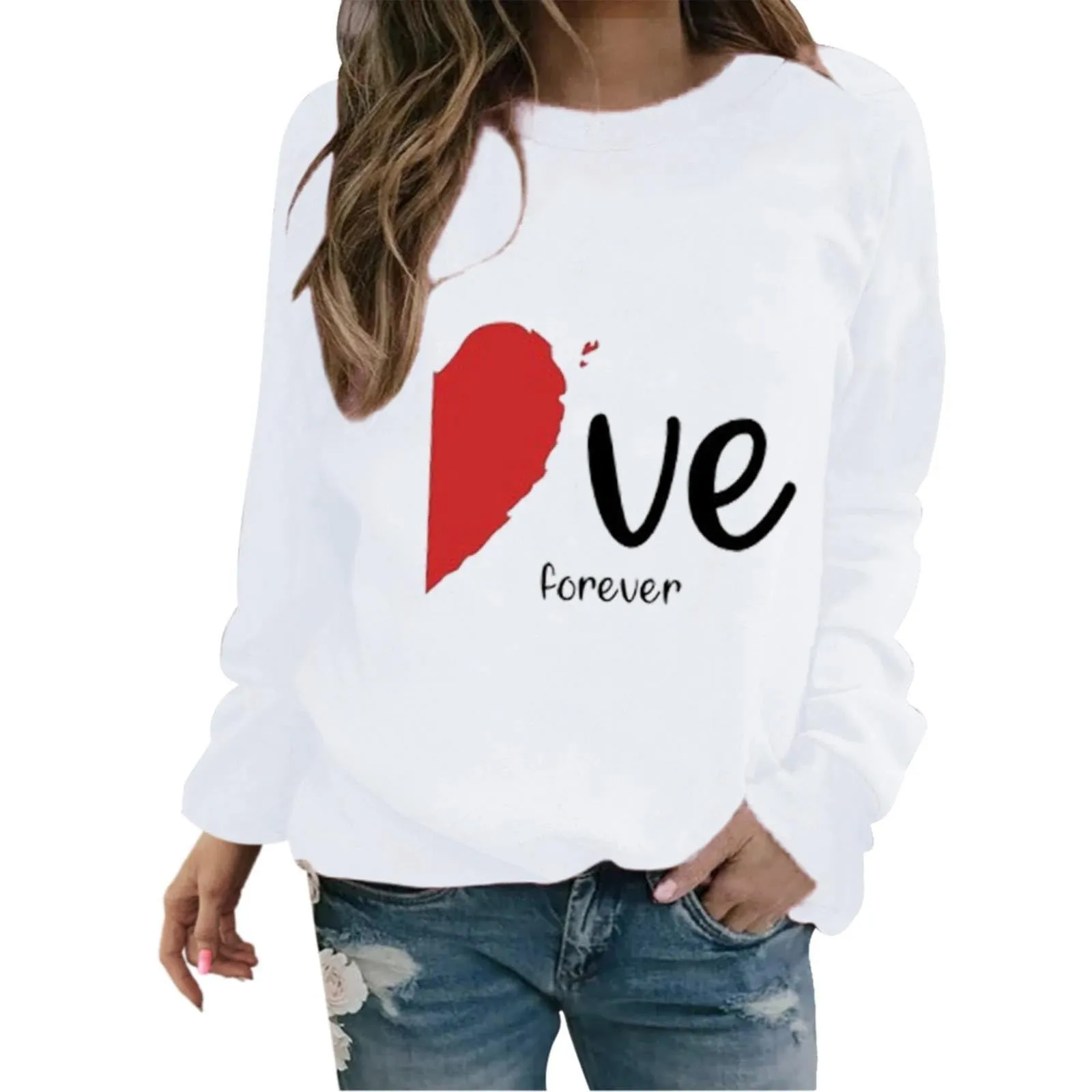 Uwdiohq Offerte Oggi 2024 Felpa di San Simpatico Pullover Stampato a Forma di Cuore Girocollo Camicia a Maniche Lunghe Primavera/Autunno Maglioncini Leggeri Maglietta Donna Mio Ordine in Offerta - immagine 1