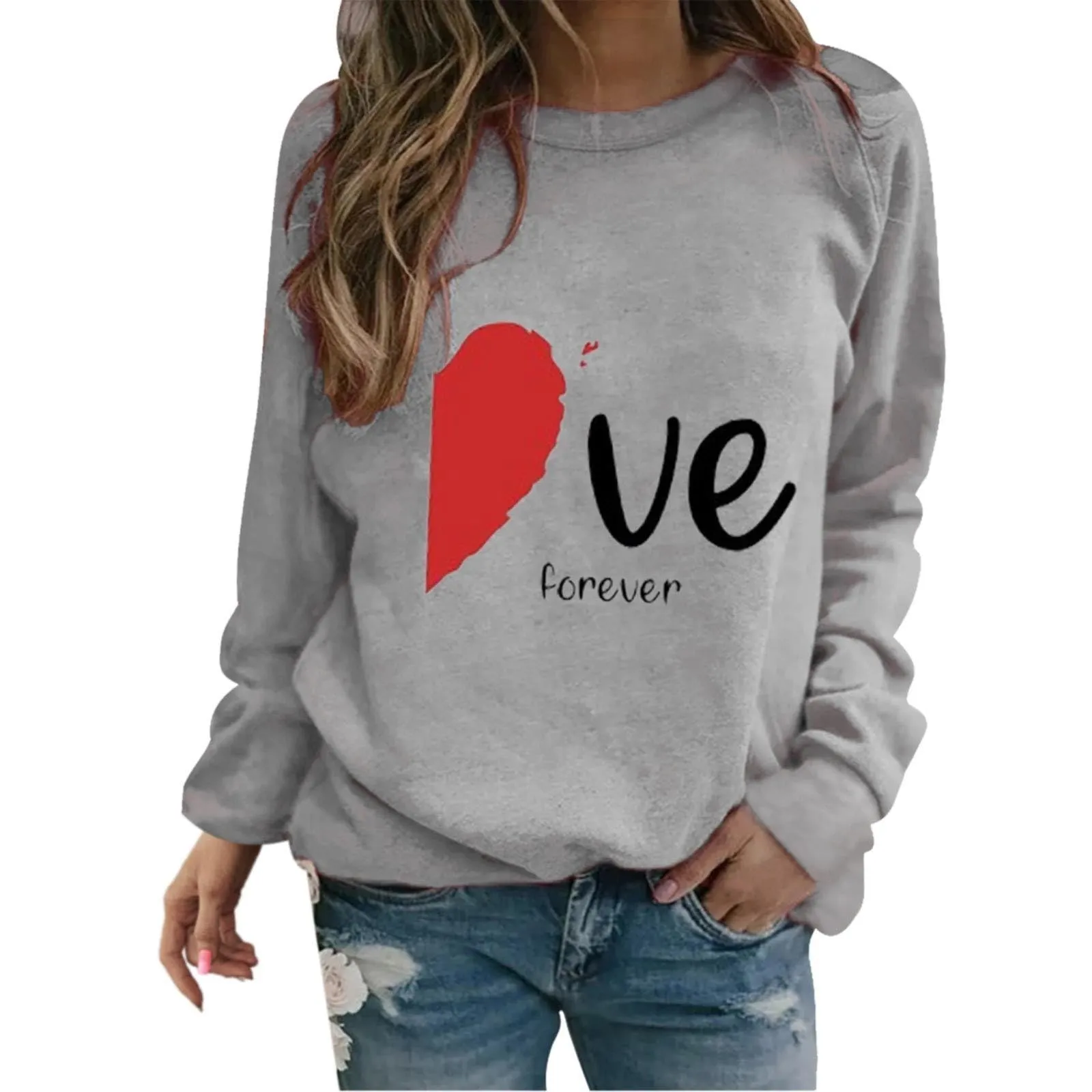Uwdiohq Lightning Deals 2024 Felpa di San Simpatico Pullover Stampato a Forma di Cuore Girocollo Camicia a Maniche Lunghe Primavera/Autunno Maglioncini Leggeri Maglietta Donna Primav Todays Deals - immagine 1
