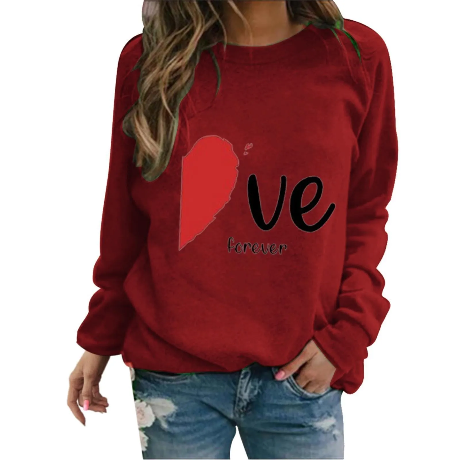 Uwdiohq Offerte Saldi 2024 Felpa di San Simpatico Pullover Stampato a Forma di Cuore Girocollo Camicia a Maniche Lunghe Primavera/Autunno Maglioncini Leggeri Magliette Donna Manica Corta Offerte - immagine 4