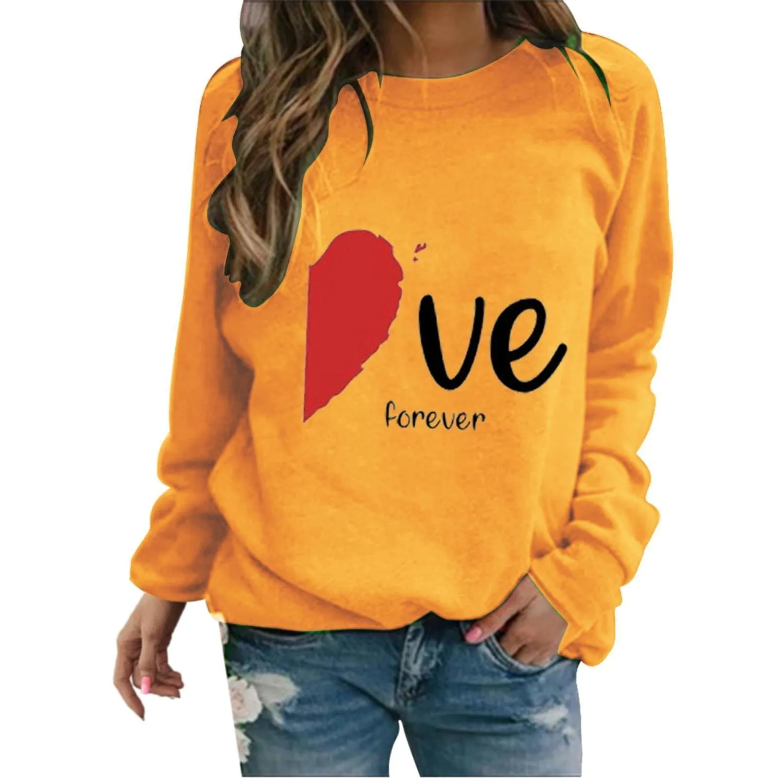 Uwdiohq Lightning Deals Today 2024 Felpa di San Simpatico Pullover Stampato a Forma di Cuore Girocollo Camicia a Maniche Lunghe Primavera/Autunno Maglioncini Leggeri Maglietta Do My Orders Placed - immagine 4