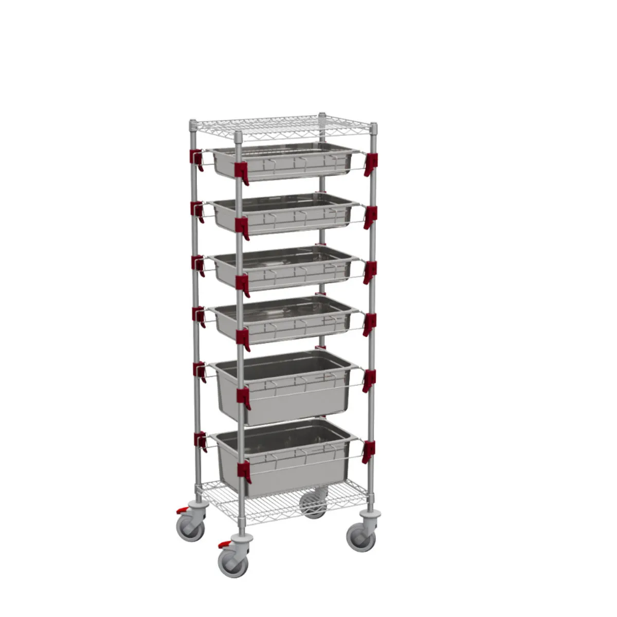 QUATRO Carrello alto da cucina con guide regolabili in altezza per contenitori GN; 61x45x175 cm (LxPxH); argento - immagine 1