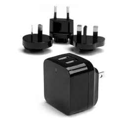 Adattatore da viaggio 2 porte USB USA, Regno Unito, Europa, Asia 100-240V Black USB2PACBK - immagine 1