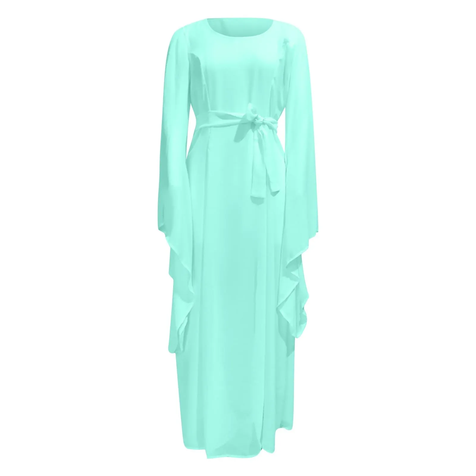 Abito medievale da donna, a maniche a tromba, per feste, da pavimento, in chiffon, stile retrò, per cosplay, da donna, performance, vestito balza, verde, S - immagine 5