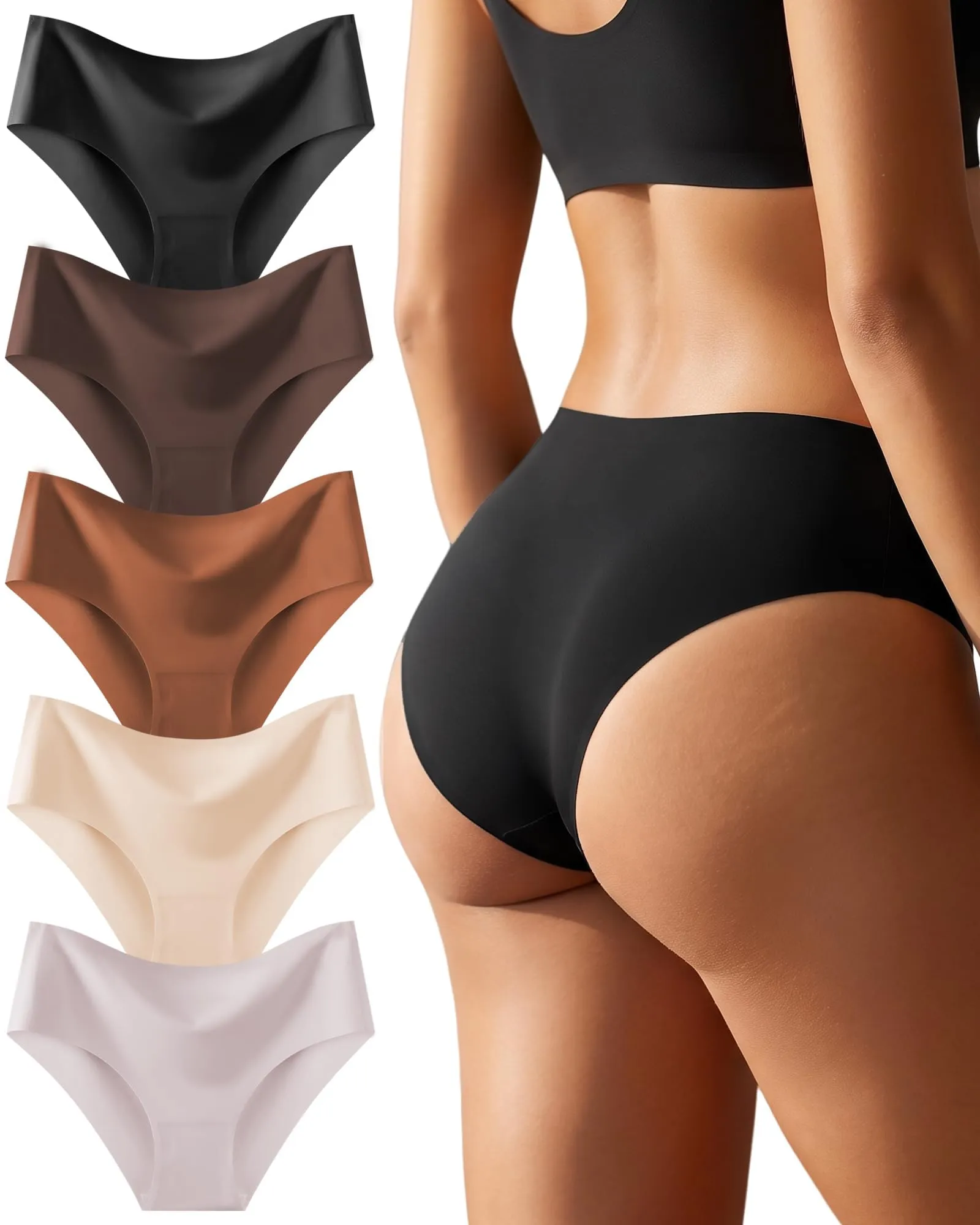 ALL OF SHE 5 Pack di Mutande Senza Cuciture Donne a Vita Media scivolamenti Morbidi Mutandine Senza Cuciture Biancheria Intima Donne Multipack XS-XL,L - immagine 1