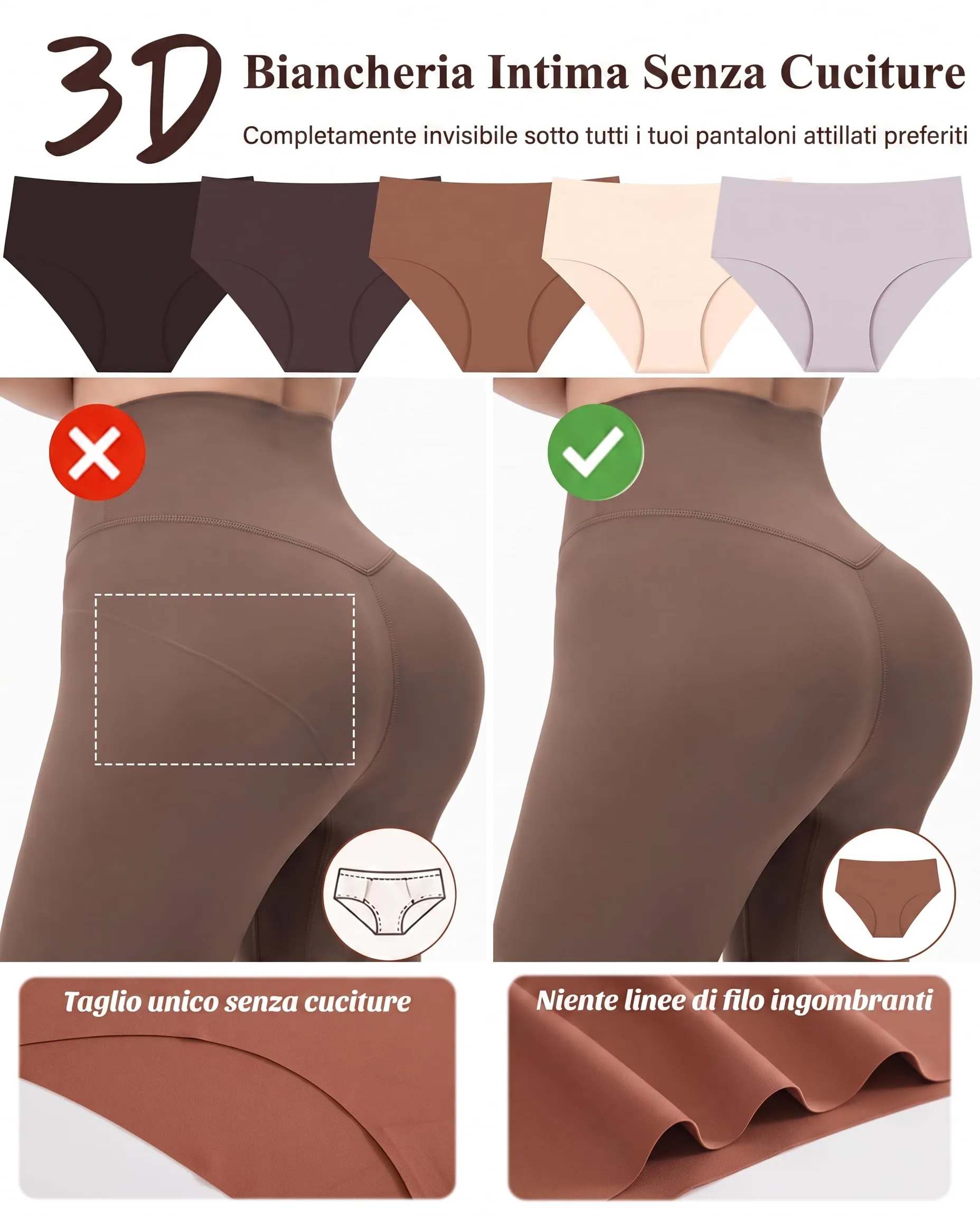 ALL OF SHE 5 Pack di Mutande Senza Cuciture Donne a Vita Media scivolamenti Morbidi Mutandine Senza Cuciture Biancheria Intima Donne Multipack XS-XL,S - immagine 5