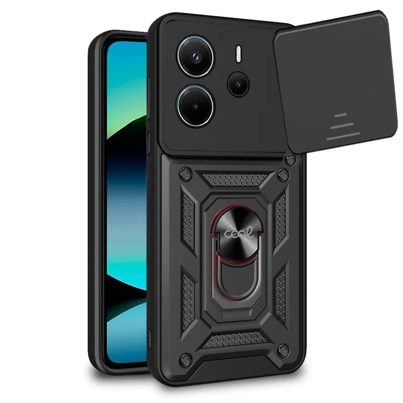 Custodia rigida ad anello per Xiaomi Redmi Note 14, nera - immagine 1