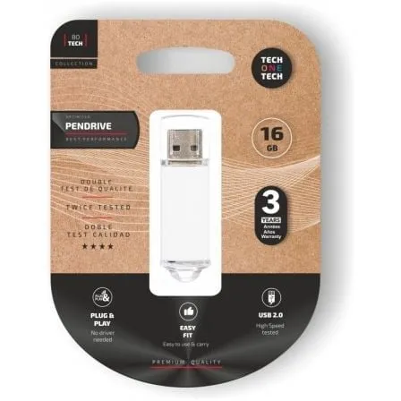 Tech One Tech TEC3005-16 Chiavetta USB 2.0 da 16 GB, bianca, appendibile al PC - immagine 1