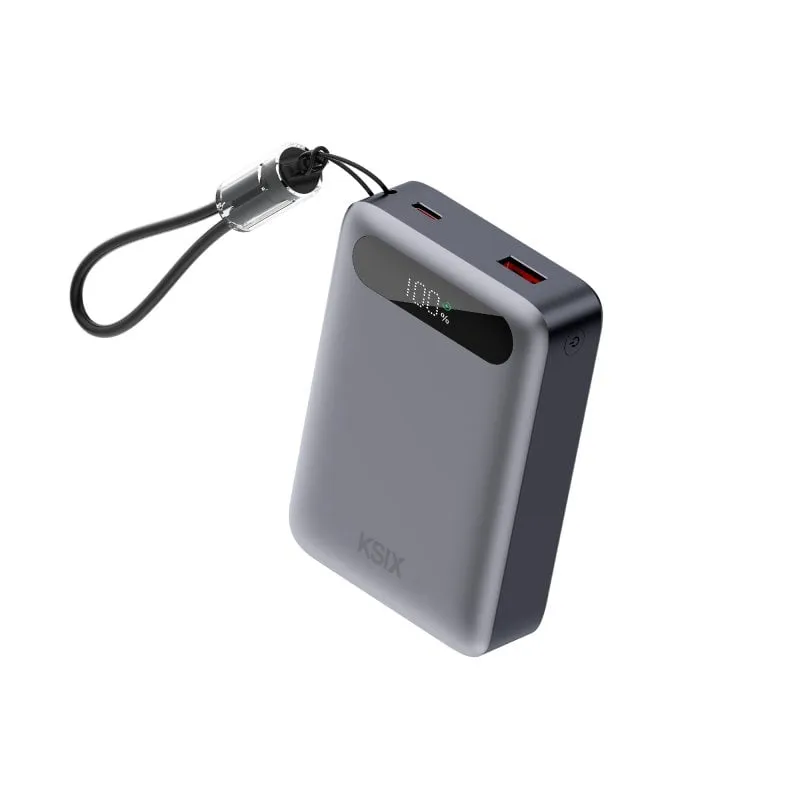 Power Bank Ksix da 20.000 mAh, ricarica rapida PD da 22,5 W, ricarica simultanea, cavo USB-C convertibile + anello, display LED, nero - immagine 1