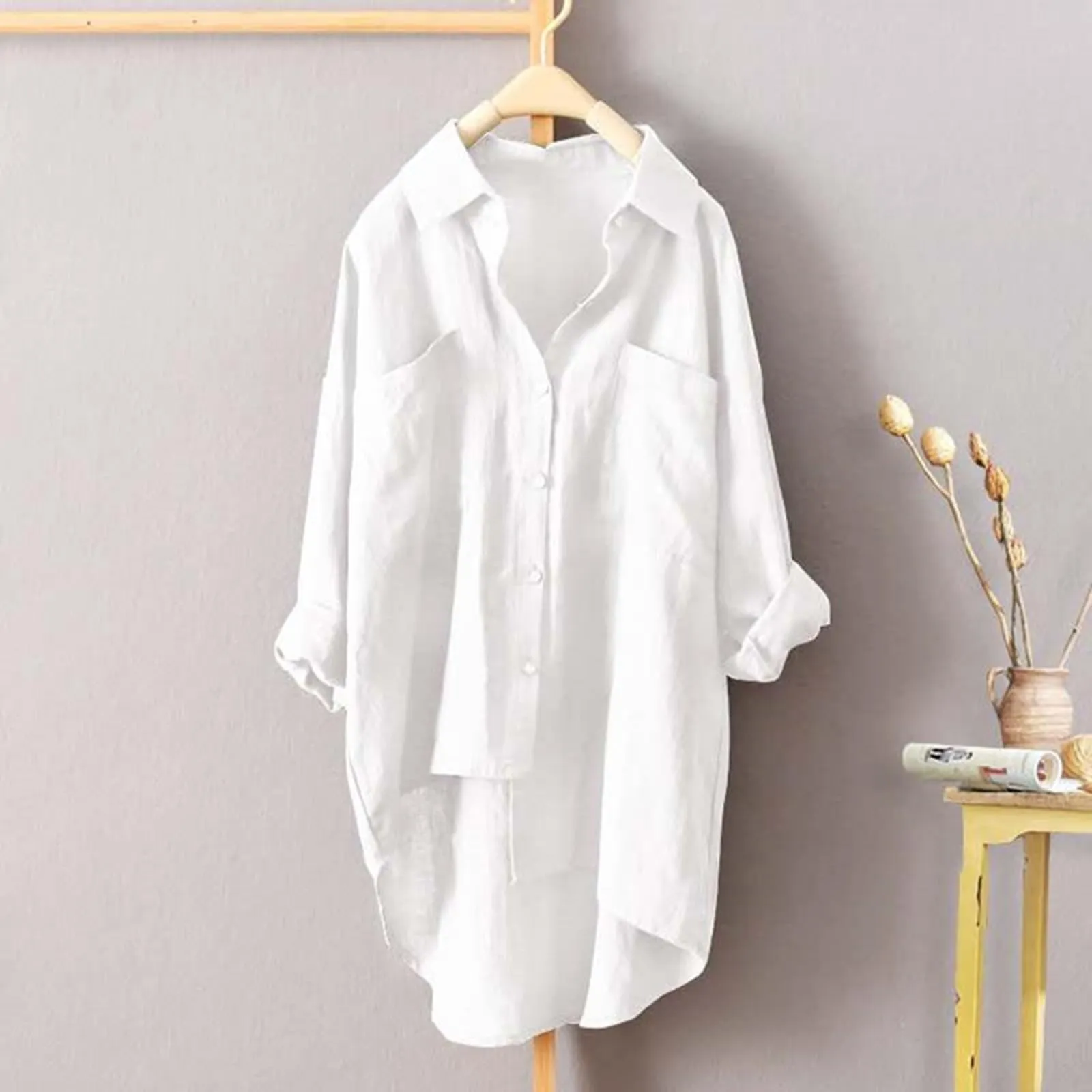 Camicia Satinata Day Prime Completo Donna Elegante Curvy Cappotti Corti Donna Magliette Curvy Eleganti Camicia Donna Scozzese Camicia Bianca Lucida Donna Blusa Ufficio Donna Special Deals - immagine 2