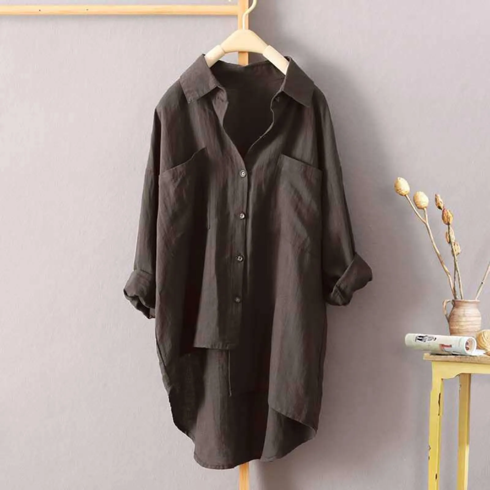 Blusa Marrone Day Prime Camicia da Sera Donna Camicia Oktoberfest Donna Camicia Lino Donna Manica Lunga Camicie Donne Eleganti Abbigliamento Donna Classico Coordinato Donna Day Prime - immagine 2