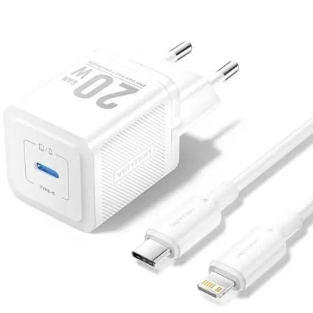 Caricabatterie Vention TZ-FEPW0-EU-02 GaN 20W 1xUSB-C + cavo Lightning 1m - immagine 1