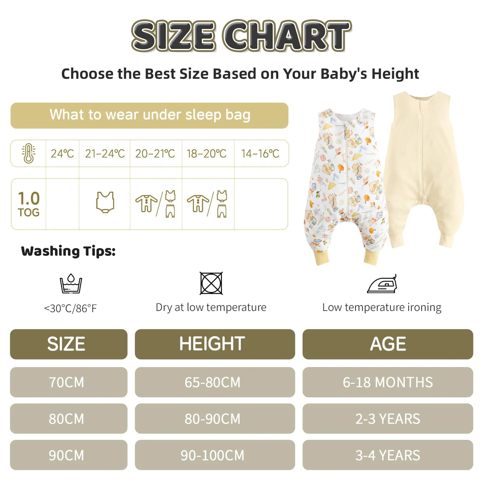 WYTbaby Sacco nanna con piedi, 1,0 TOG, confezione da 2, sacco nanna 100% cotone, senza maniche, per tutto l'anno, con gambe, per ragazzi e ragazze, 3-4 anni - immagine 5