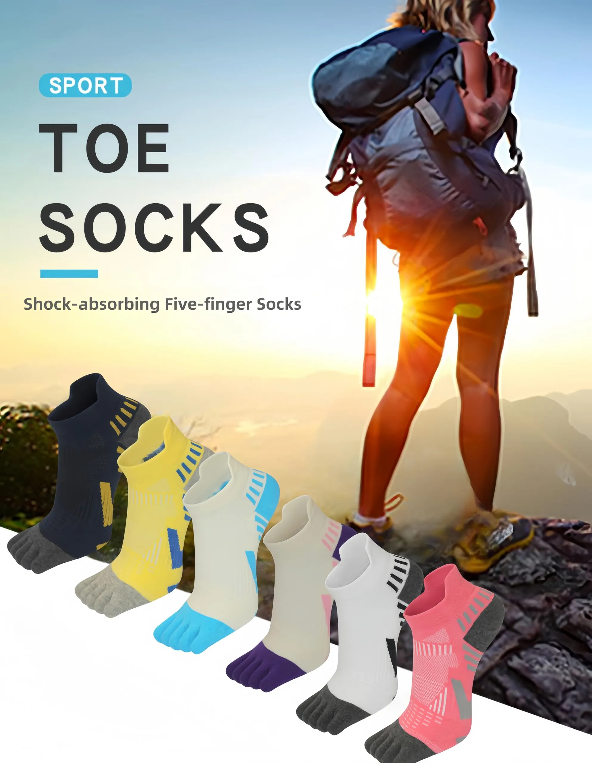 DOLAFO Calzini Con Dita Separate Donna Sportivi alla Caviglia Calzini Cinque Dita Imbottiti Anti-Vesciche Allenamento Socks Traspirante - 6 Paia (IT, Numero, 35, 40, Regular, Regular, Multicolore 3) - immagine 3