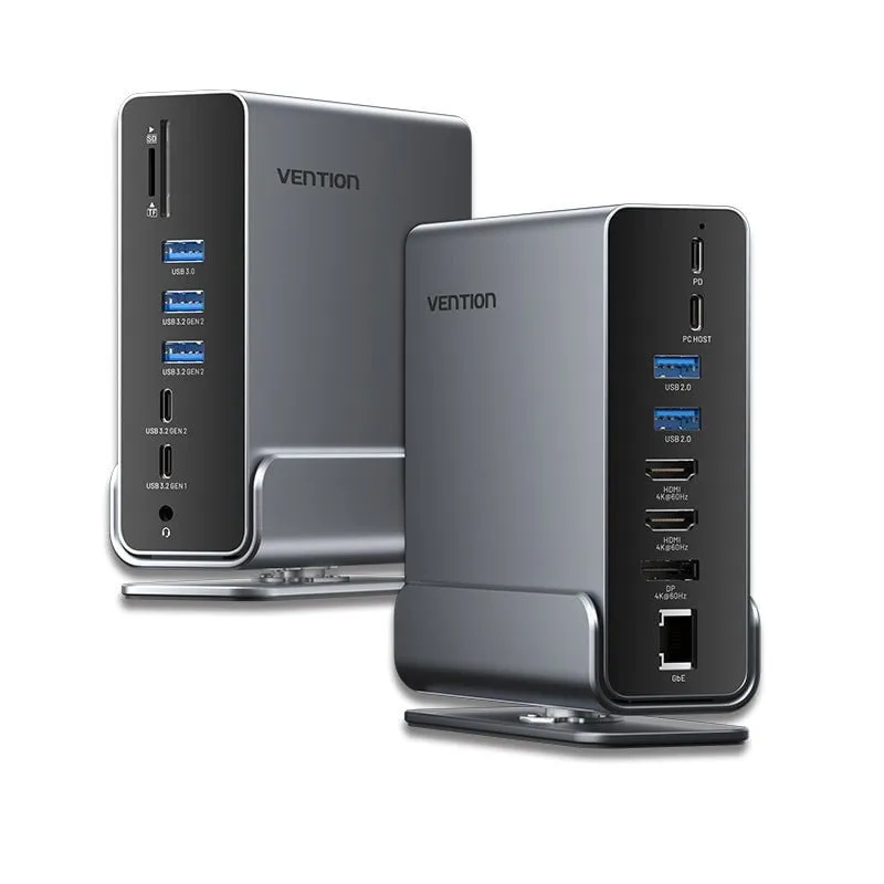 Docking Station Vention USB-C 10 Gbit/s 100W 2xHDMI 1xDP 3xUSB-A 3xUSB-C Lettore SD Ethernet - immagine 1