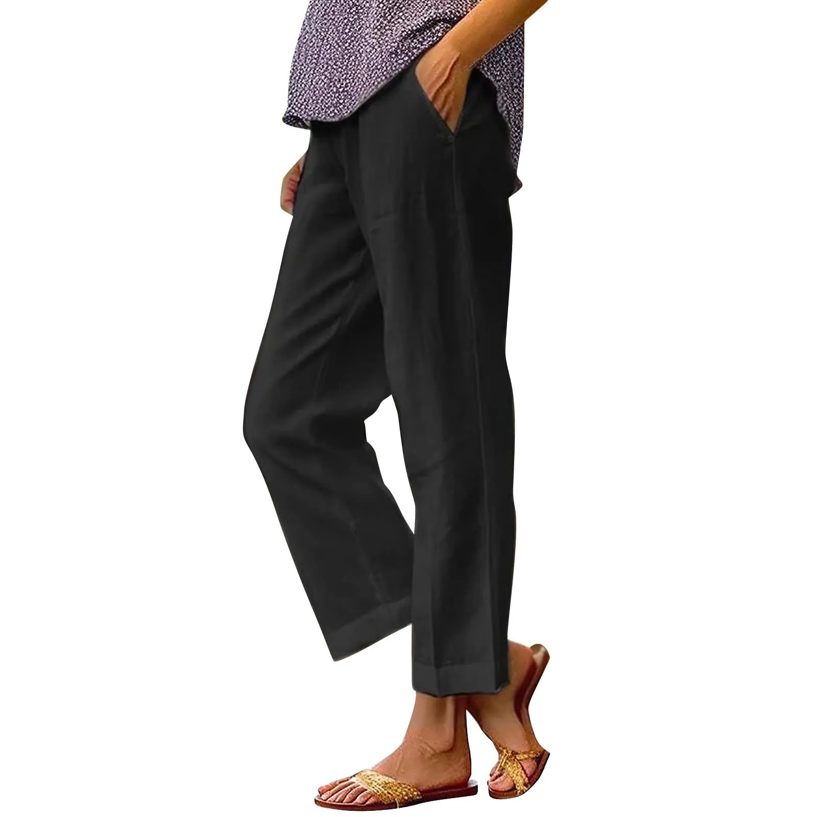 Surttan Pantaloni di Lino Donna Curvy Pantaloni da Spiaggia Elastico Pantalone Jogging Loose Comodi Pantaloni Morbidi Estivi Donna Pantaloni Estivi Casual Leggeri Pants Eleganti Pantalone a Vita Alta - immagine 3