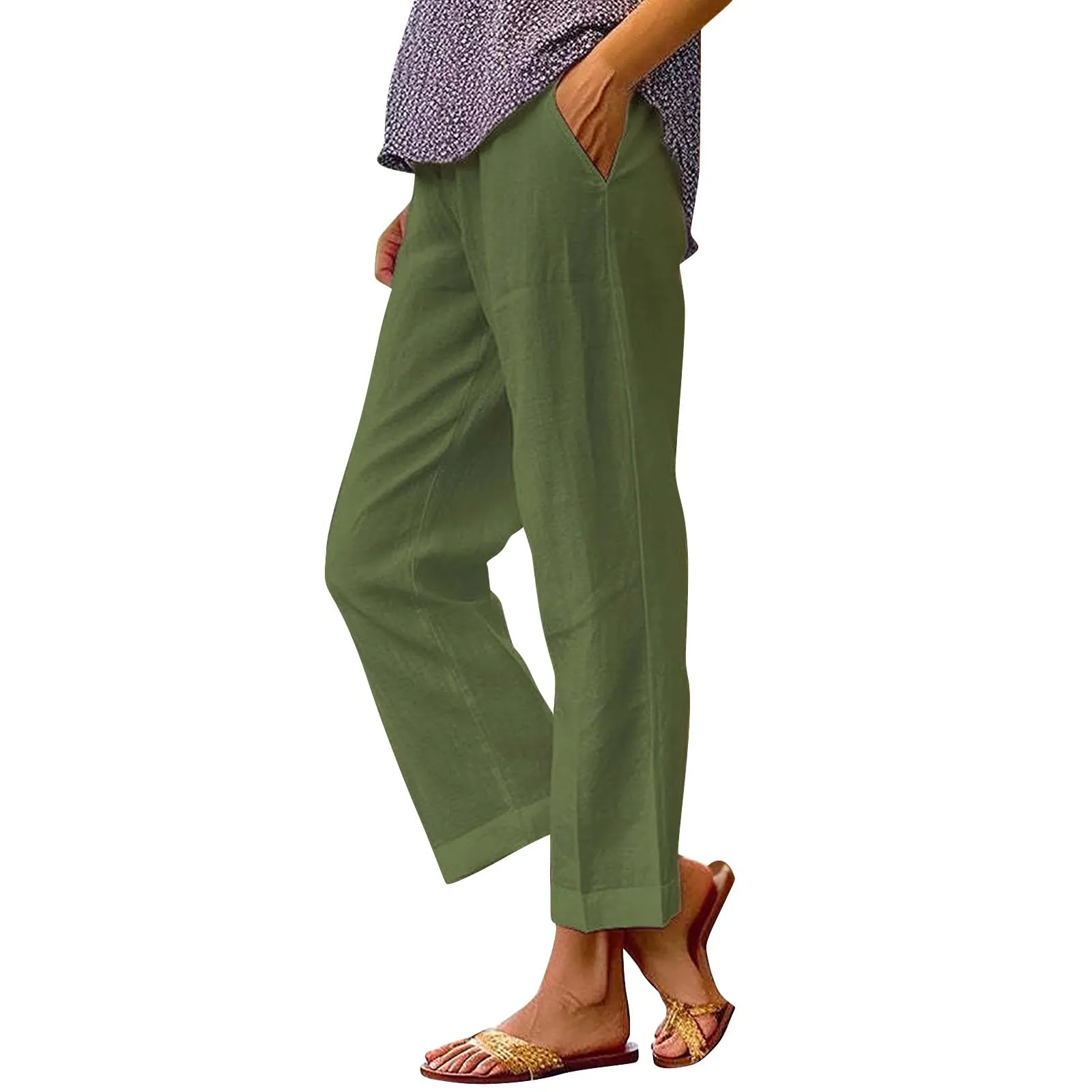 Surttan Pantaloni di Lino Donna Curvy Pantaloni da Spiaggia Elastico Pantalone Jogging Loose Comodi Pantaloni Morbidi Estivi Donna Pantaloni Estivi Casual Leggeri Pants Eleganti Pantalone a Vita Alta - immagine 1