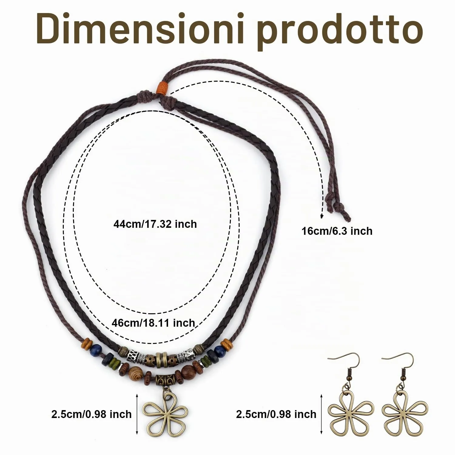 Mikovivi Collana Perline di Legno a Strati con Orecchini a Forma di Fiore Cavo, Collane Boho Hippie Gioielli Bohémien Unisex per Uomo e Donna - immagine 2