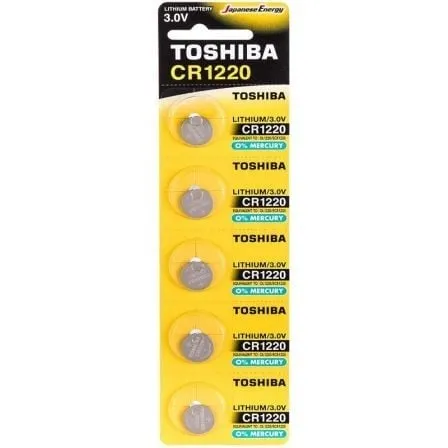 Batteria a bottone TOSHIBA CR1220 da 3 V, confezione da 5, dispositivi elettronici compatti al litio - immagine 1