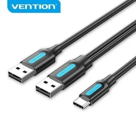 Cavo USB Vention CQKBF da USB 2.0 tipo C a doppio USB maschio 1 m 480 Mbps nero - immagine 1