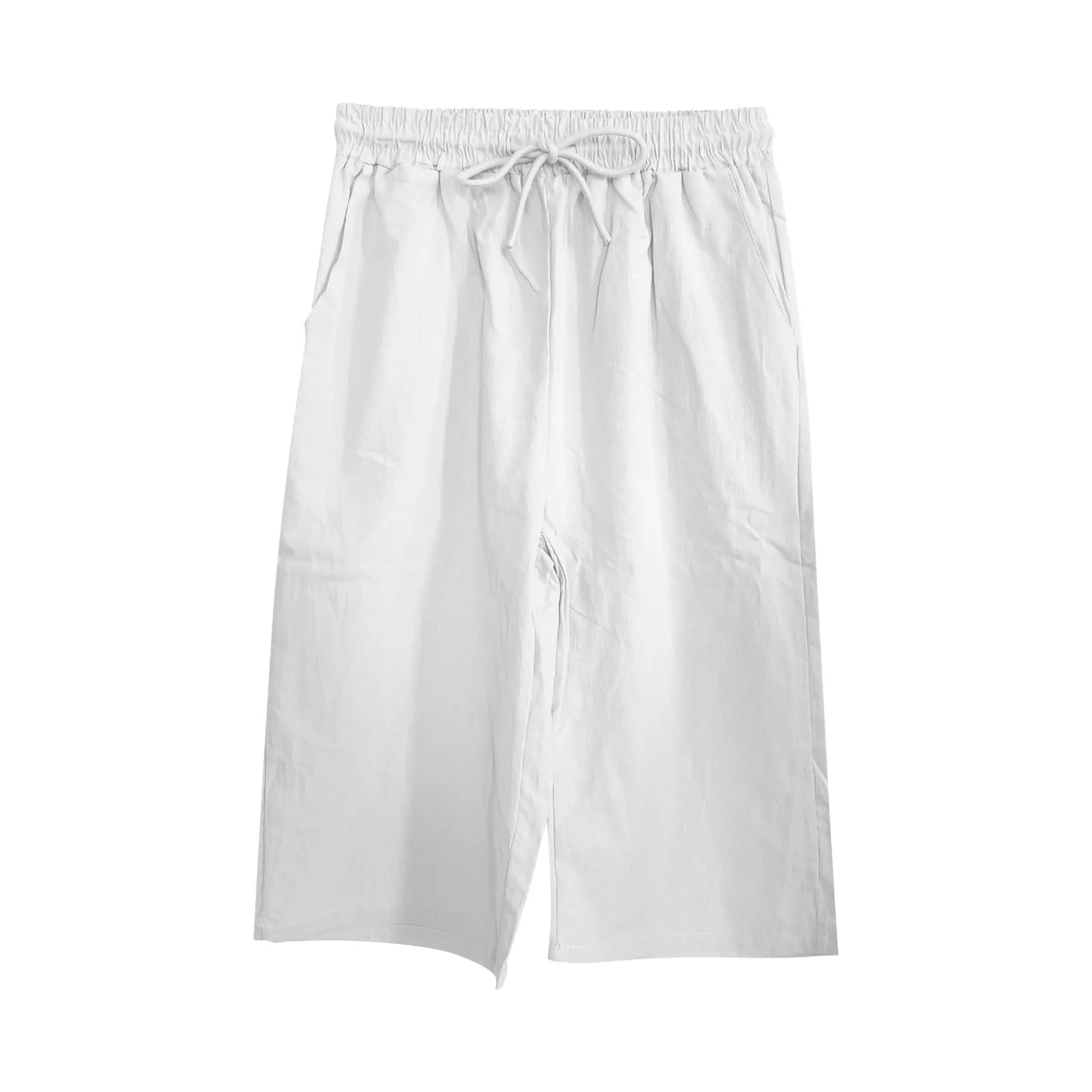 Pantaloni Pinocchietto Lino Donna Bermuda Sportivi Casual Da Donna Pinocchietti Capri Estivi Leggeri Pantaloni 3/4 Di Cotone Baggy Pantalone Al Ginocchio a Gamba Larga Pants Eleganti Traspiranti - immagine 5