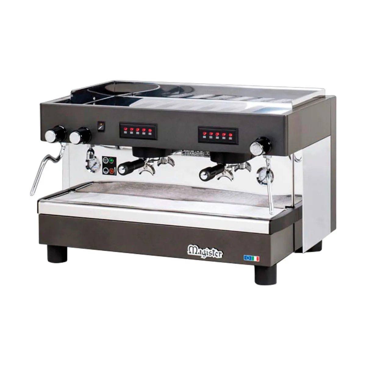 magister Macchina caffè professionale bar portafiltro, 2 gruppi, automatica, HRC, 4,5 kW; 76x49.2x52.5 cm (LxHxP); argento/nero - immagine 1