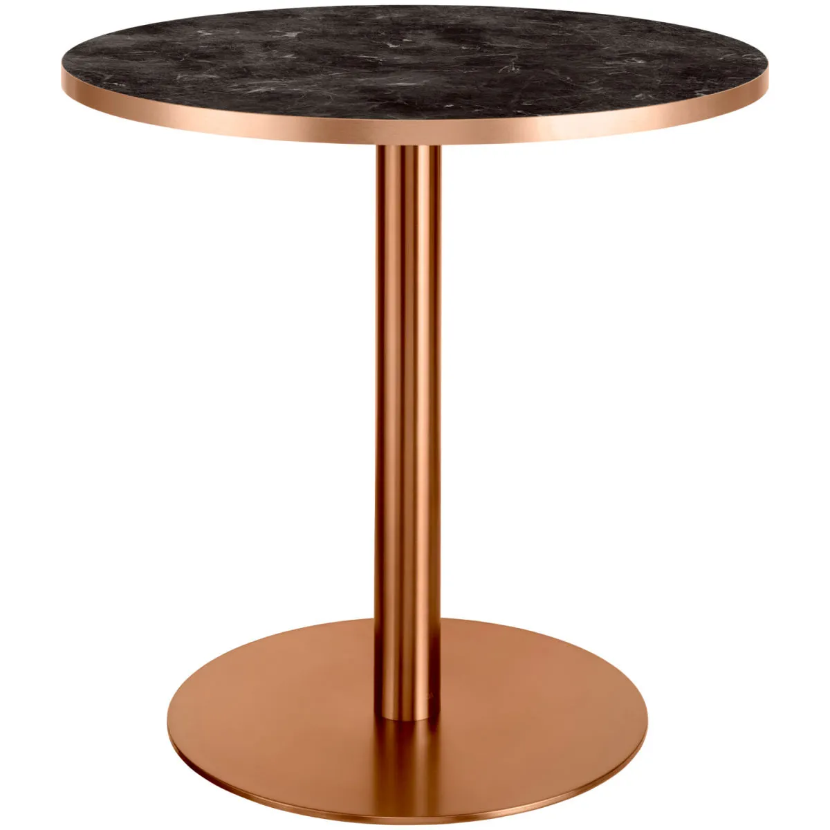 VEGA Tavolo da pranzo Marvani in acciaio inox rame; 75x80 cm (HxØ); Piano tavolo rame/marmorizzato/nero, struttura rame; rotonda - immagine 1