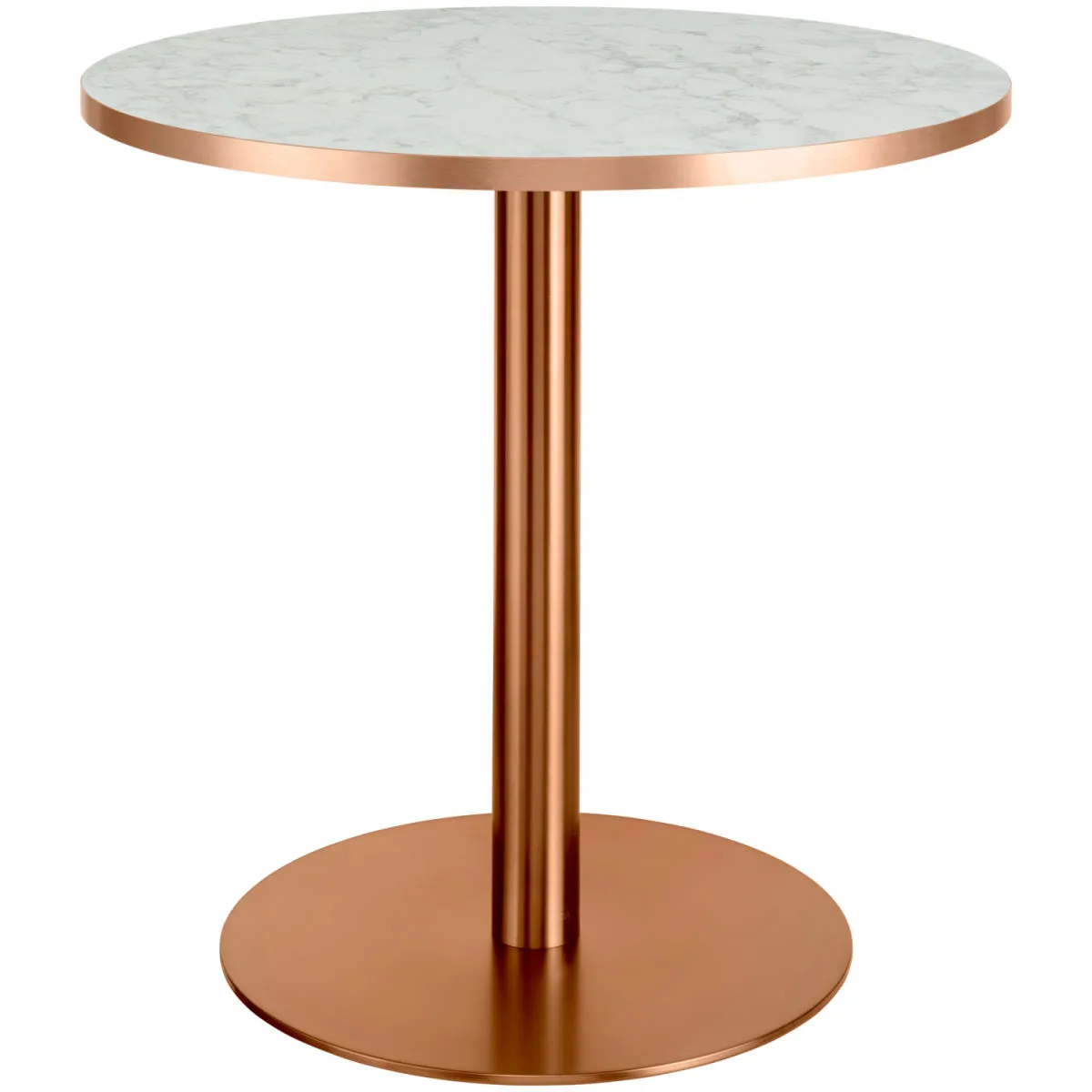 VEGA Tavolo da pranzo Marvani in acciaio inox rame; 75x80 cm (HxØ); Piano tavolo bianco/rame/marmorizzato, struttura rame; rotonda - immagine 1