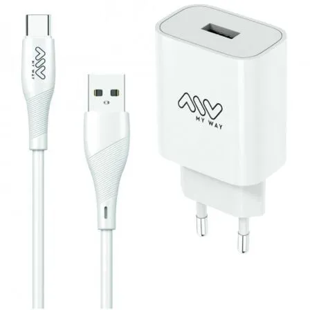 MYWAY MYWEPAK0002 Caricabatterie da muro 1xUSB 15W + cavo USB Type-C da 1,2 m Bianco - immagine 1
