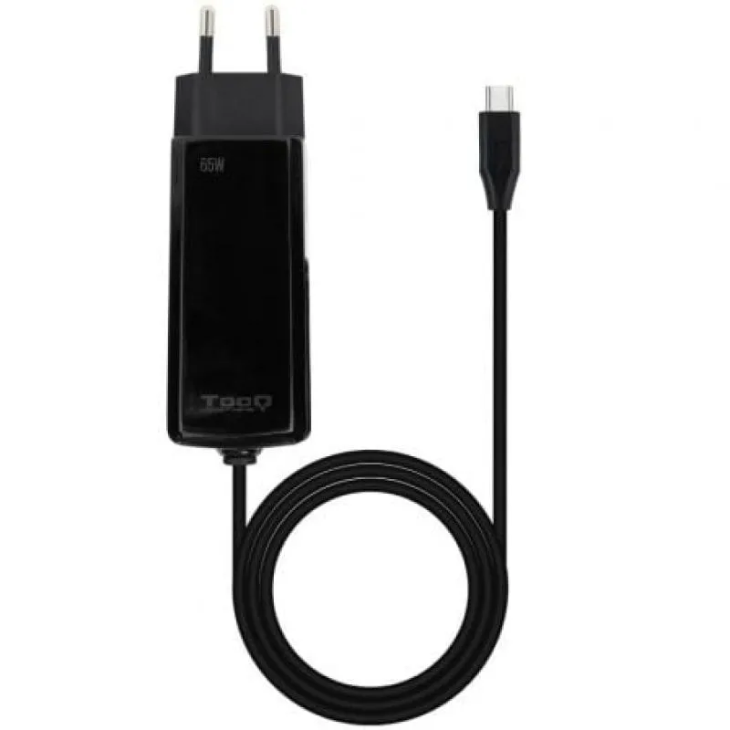 TooQ TQLC-USBCGAN65PD-C Caricabatterie portatile USB-C GaN 65W 1,8 m Nero - immagine 1
