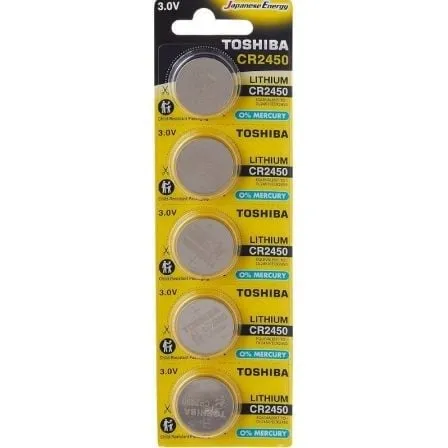 Batteria a bottone al litio CR2450 da 3 V Toshiba, confezione da 5, lunga durata - immagine 1