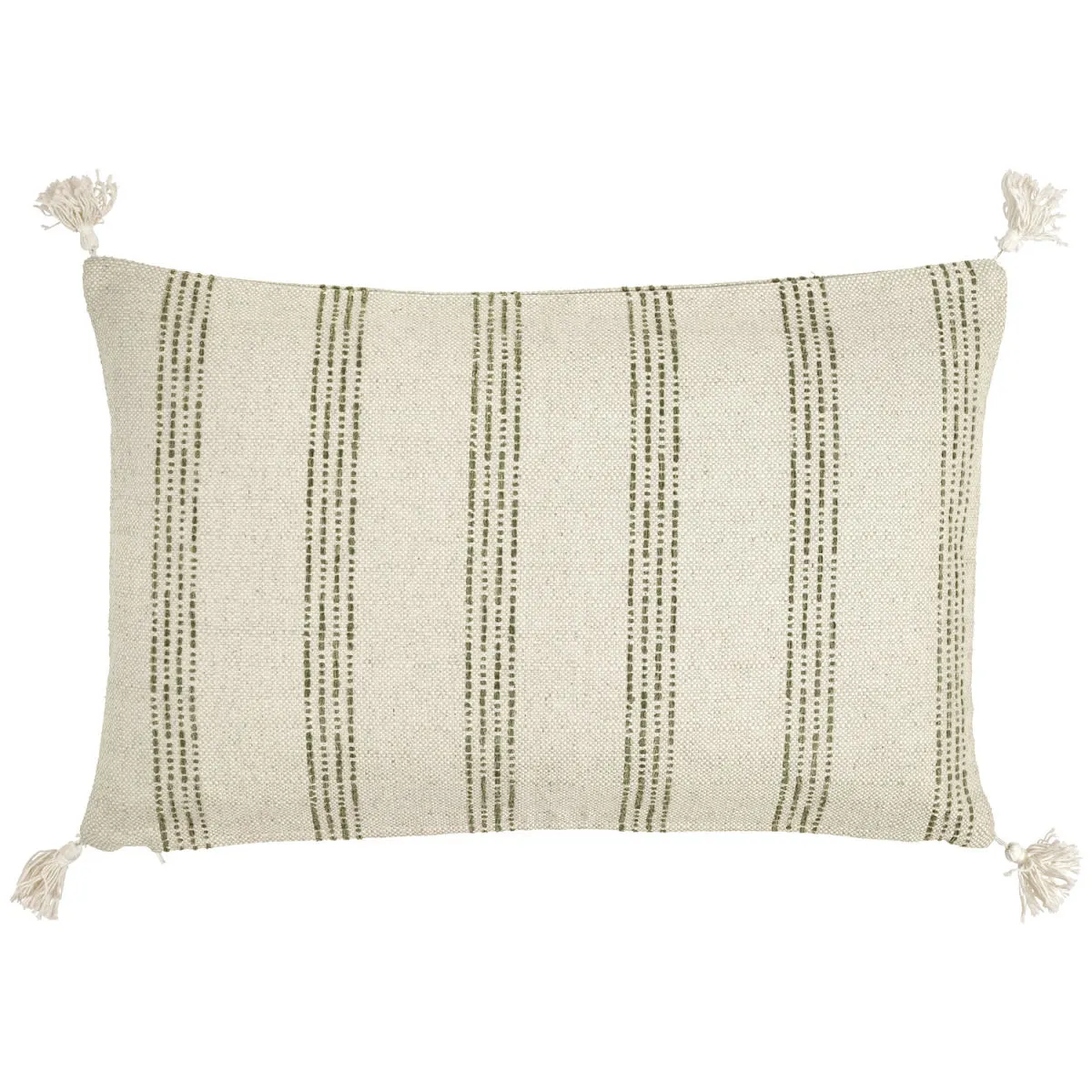 ERWIN M. Federa cuscino decorativo Torano strisce larghe; 30x50 cm (LxL); crema/verde oliva - immagine 1