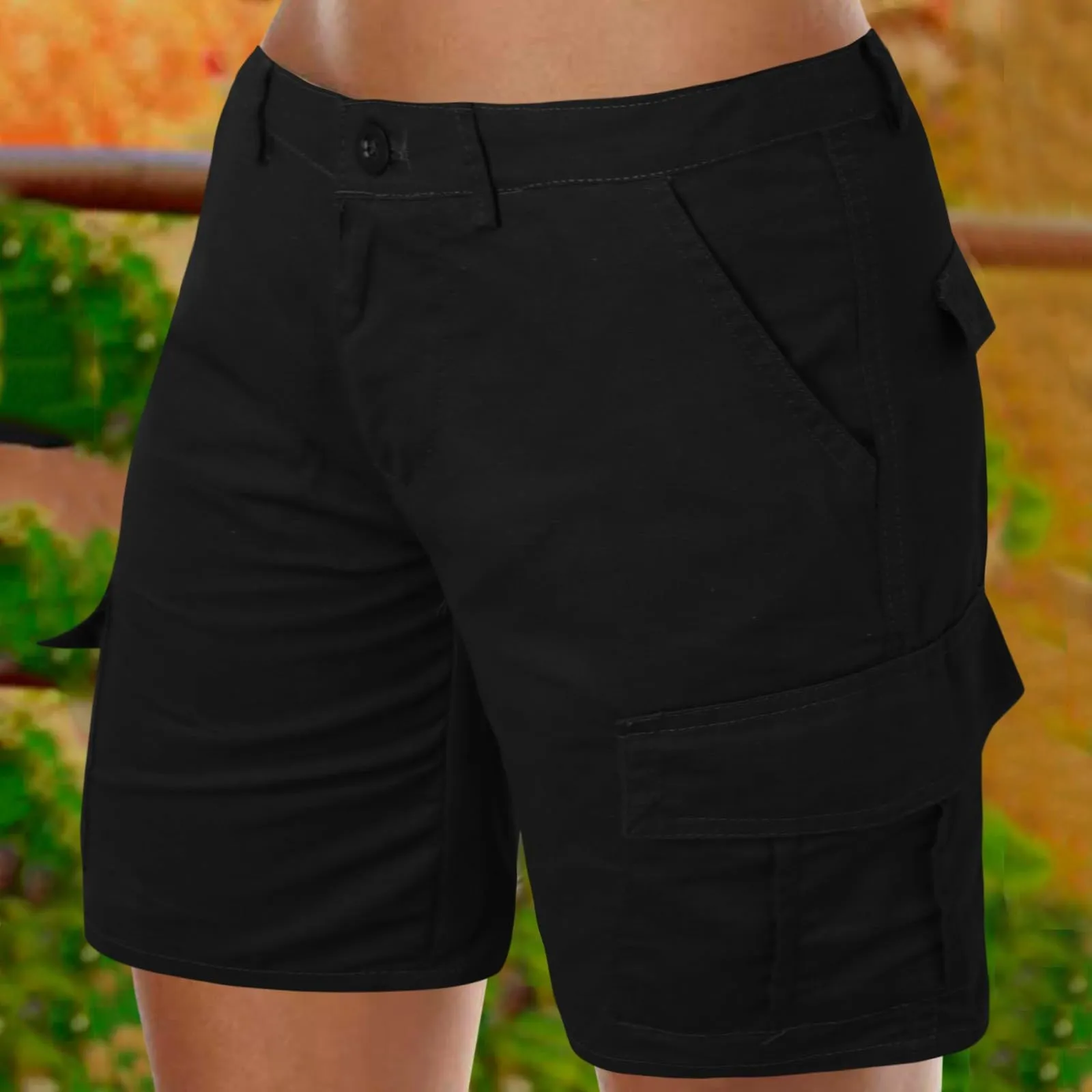 Generico Pantaloncini Corti Donna Tasche Cargo - Bermuda Donna Curvy Leggero Lavoro Outdoor Pantaloni Corti Impermeabile Asciugatura Rapida Elastica per Viaggi Campeggio Sport Tennis - immagine 3