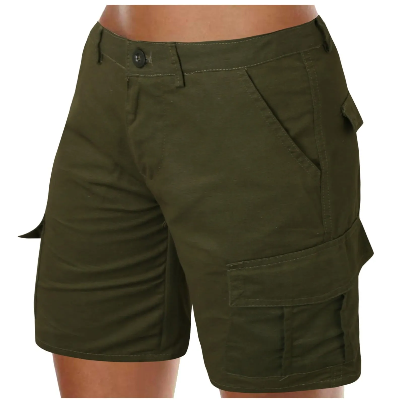Generico Pantaloncini Corti Donna Tasche Cargo - Bermuda Donna Estivi Cotone Casual a Vita Alta Gamba Larga Pantaloni Corti da Lavoro con Tasche per Jogging Golf Escursionismo - immagine 1