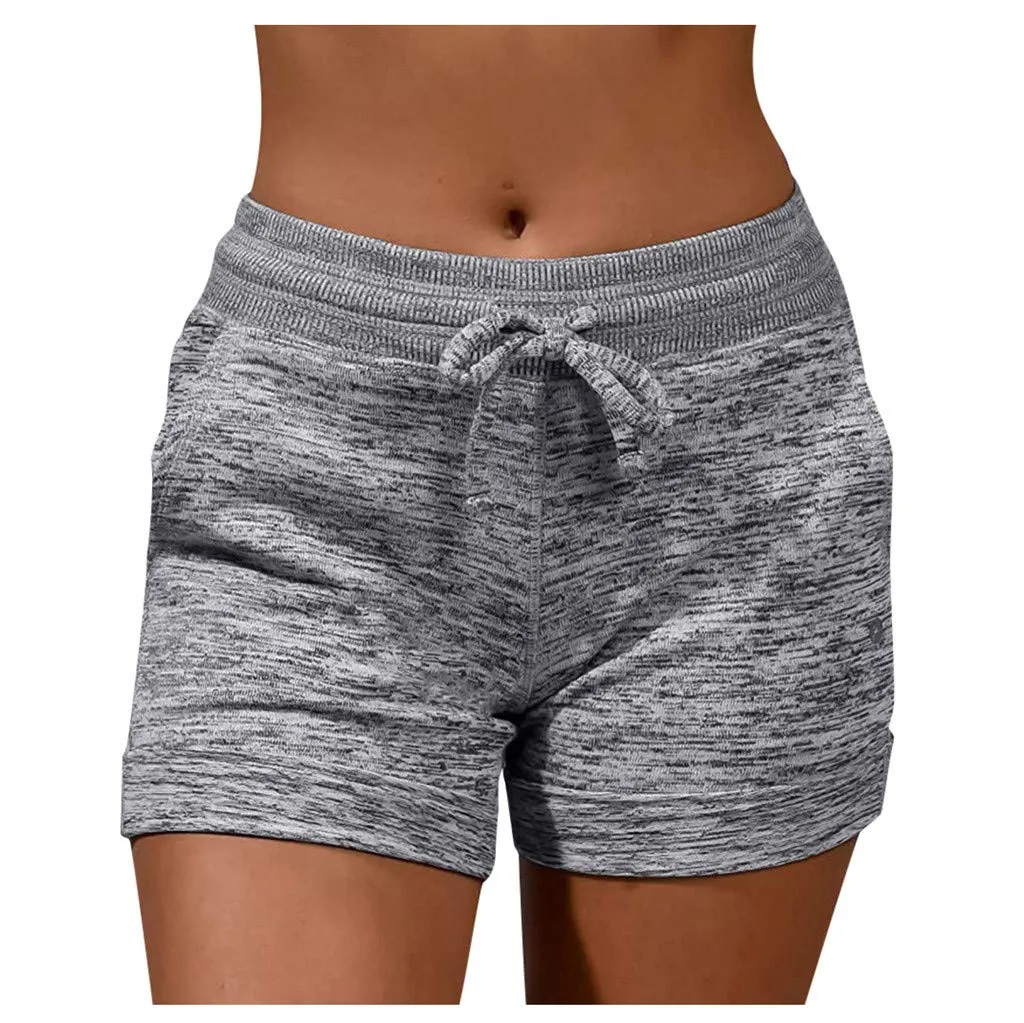 Pantaloncini sportivi da donna, comodi, con tasche, estivi, casual, con coulisse, morbidi, leggeri, atletici, palestra, allenamento, Grigio, M - immagine 1