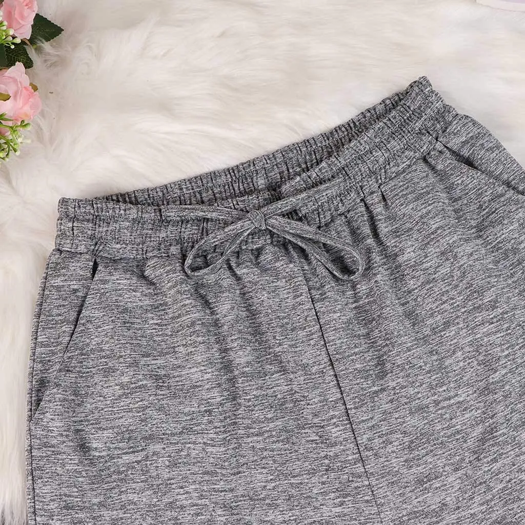 Pantaloncini sportivi da donna, comodi, con tasche, estivi, casual, con coulisse, morbidi, leggeri, atletici, palestra, allenamento, Grigio, M - immagine 6