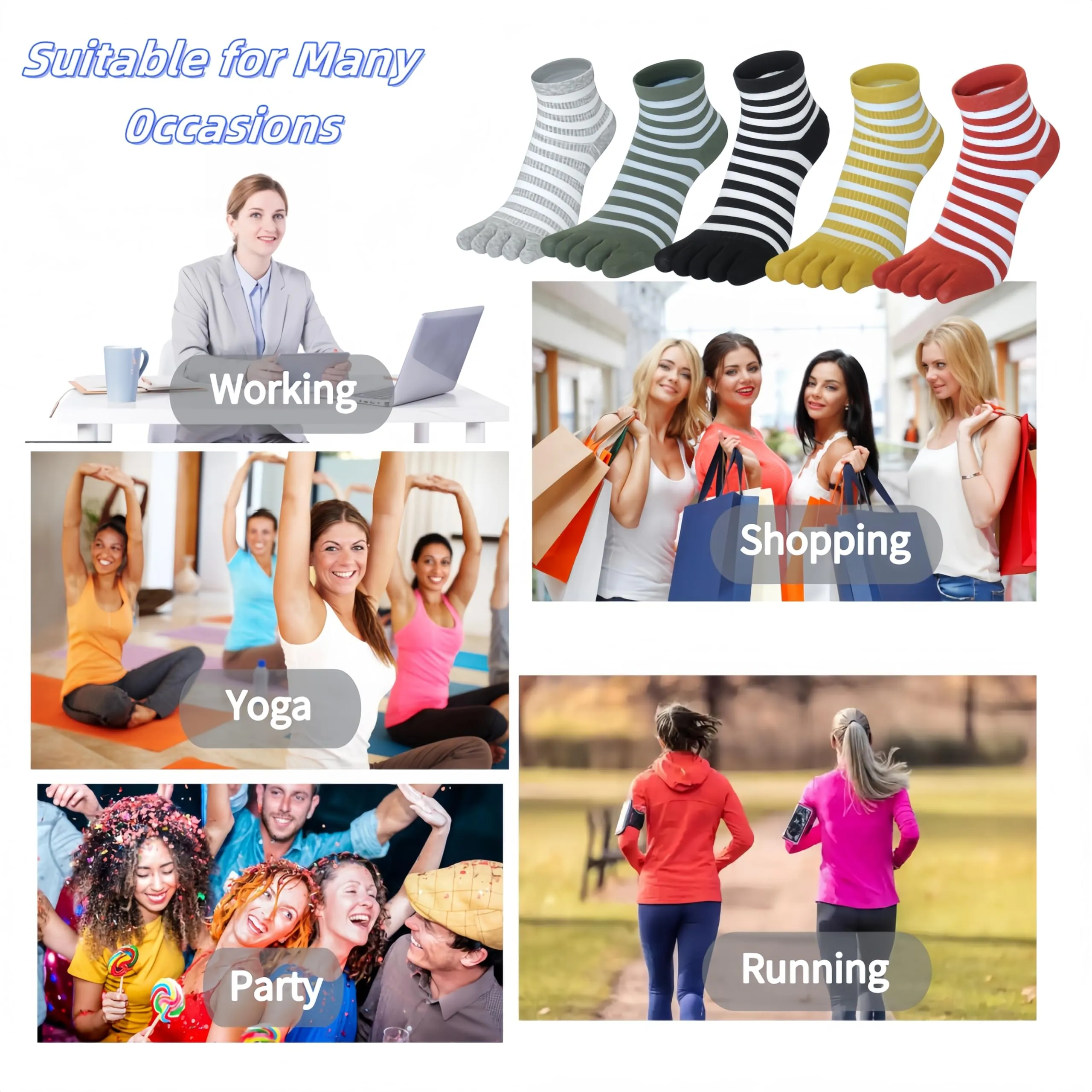 Donna Calzini con Dita Separate, Calze con le Dita in Cotone Donna Casual Sportive Calzini, Allenamento Socks Traspirante - 5 Paia (IT, Numero, 35, 40, Regular, Regular, Multicolore 5) - immagine 2