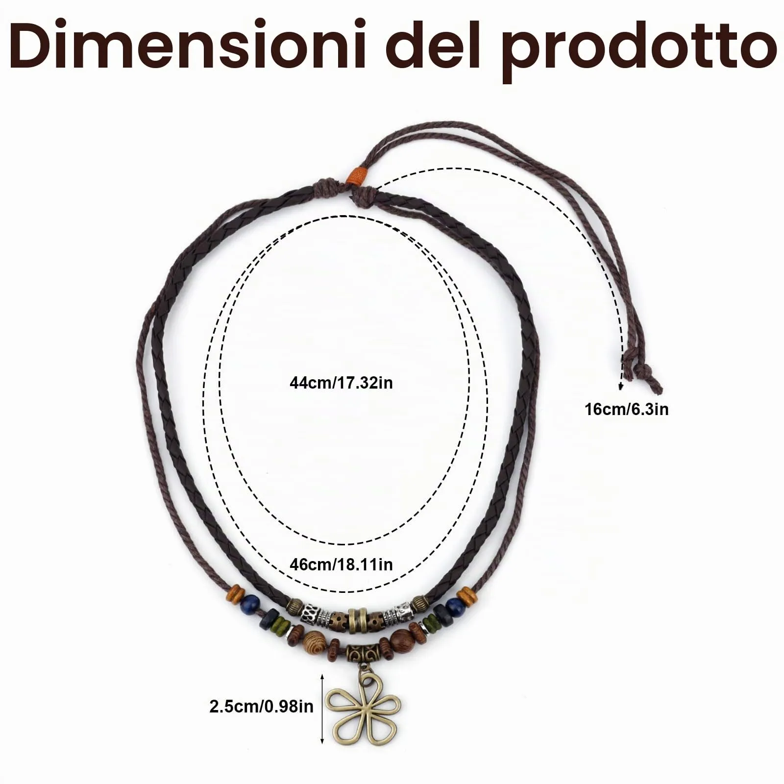 Mikovivi Collana Perline di Legno a Strati Boho, Collana con Ciondolo a Forma di Fiore Cavo Hippie Bohémien Gioielli in Stile Etnico Tribale Vintage Accessori per Donne e Uomini - immagine 2
